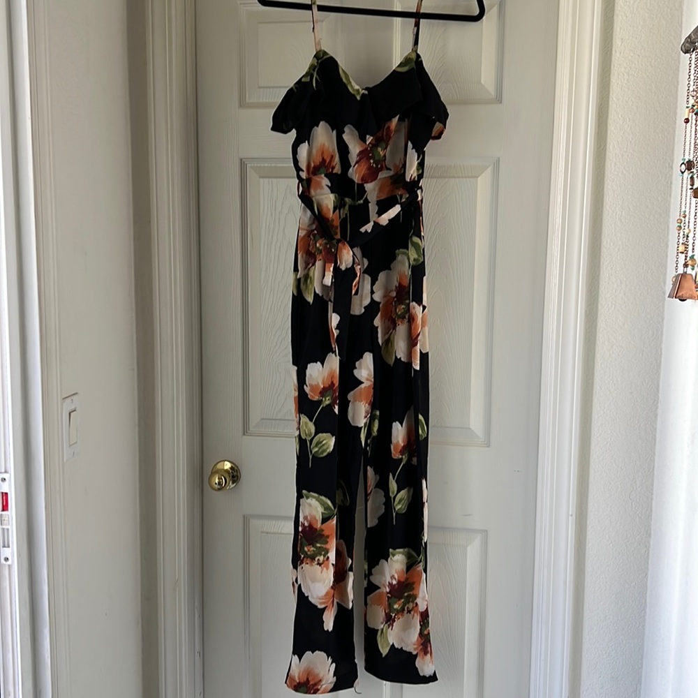 Women’s black flowered jumpsuit